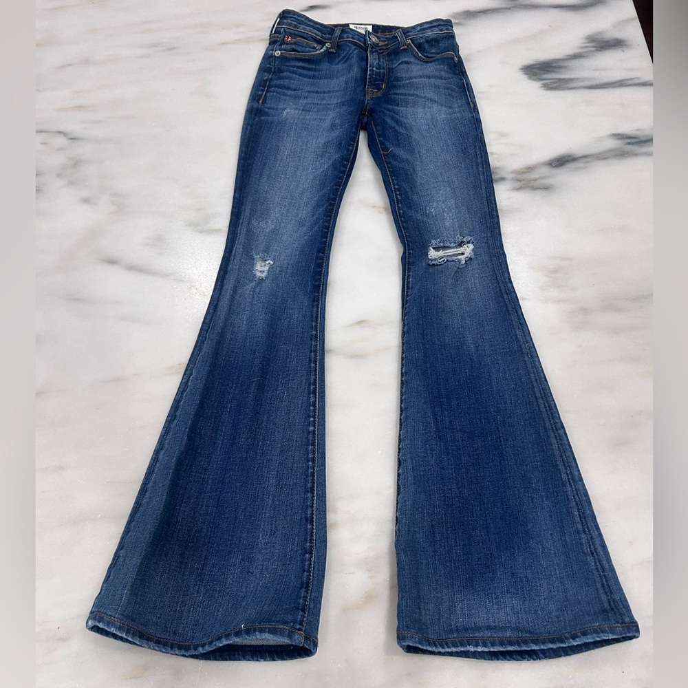 Hudson Jeans Distressed Blue Flare Jeans